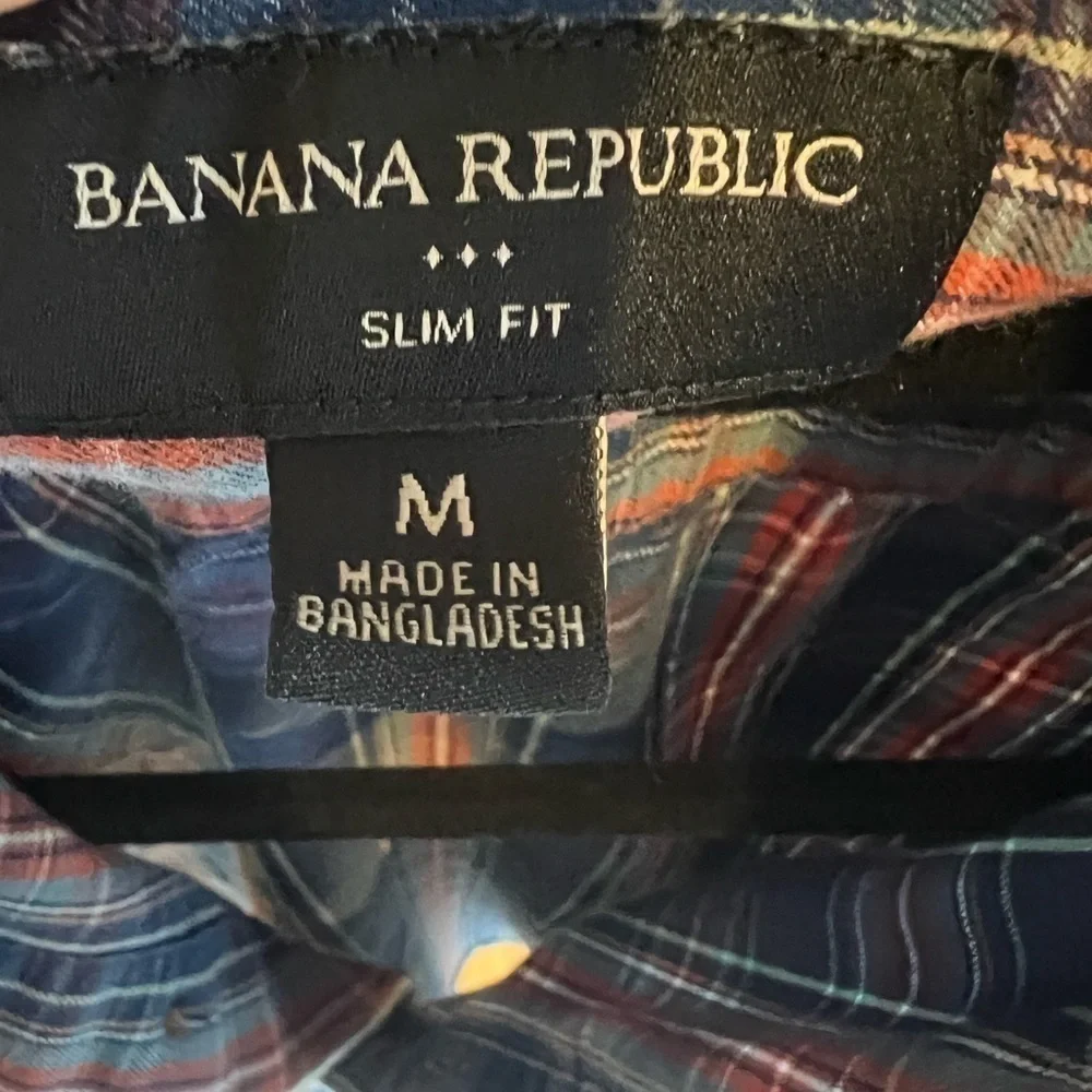 BANANA REPUBLIC Mens slim fit blue plaid button down shirt size medium